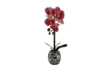 Picture of ARTIFICIAL PLANT Red Orchid with Round Silver Vase (H45cm)