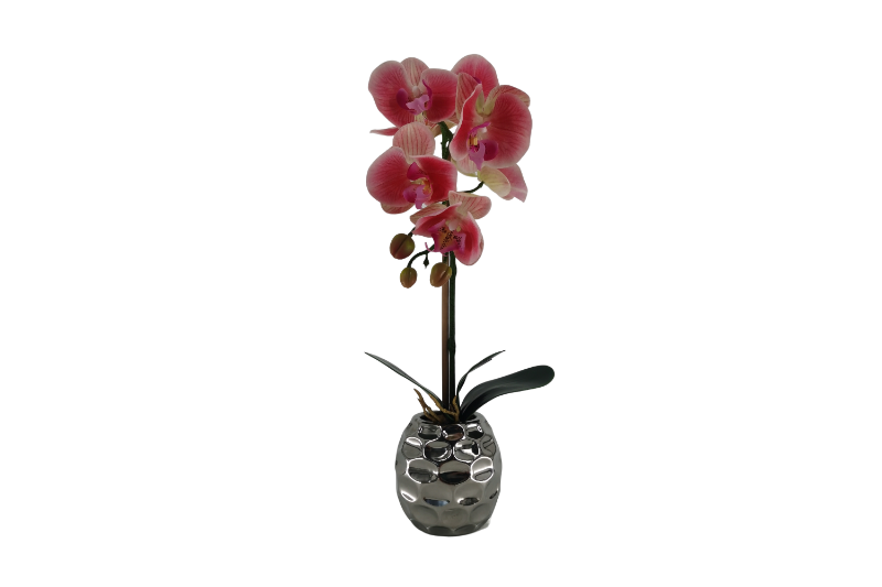 Picture of ARTIFICIAL PLANT RED ORCHID WITH ROUND SILVER VASE (H45CM)