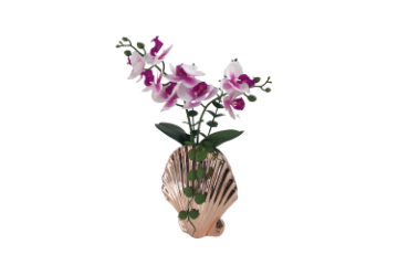 Picture of ARTIFICIAL PLANT Pink-White Orchid with Seashell Vase (H44cm)