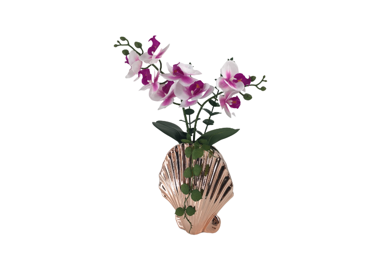 Picture of ARTIFICIAL PLANT PINK-WHITE ORCHID WITH SEASHELL VASE (H44CM)