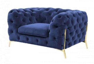 Picture of VIGO 3+2+1 Chesterfield Tufted Velvet Sofa Range (Blue) - Armchair (1 Seater) 