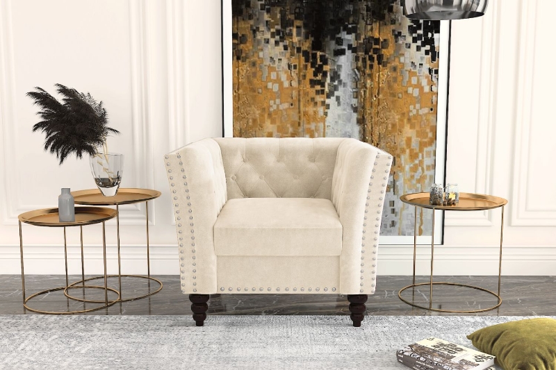 Picture of JERILYN Chesterfield Flared Arm Velvet Chair (BEIGE)