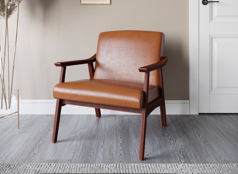 Picture of DAVID Mid-Century Armchair (Brown PU)