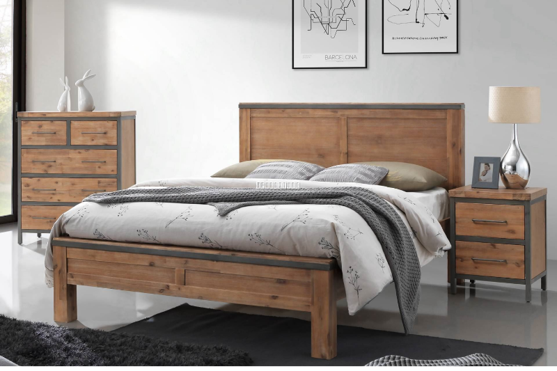 Picture of KANSAS Acacia Wood Bed Frame In Queen/King Size (Walnut)