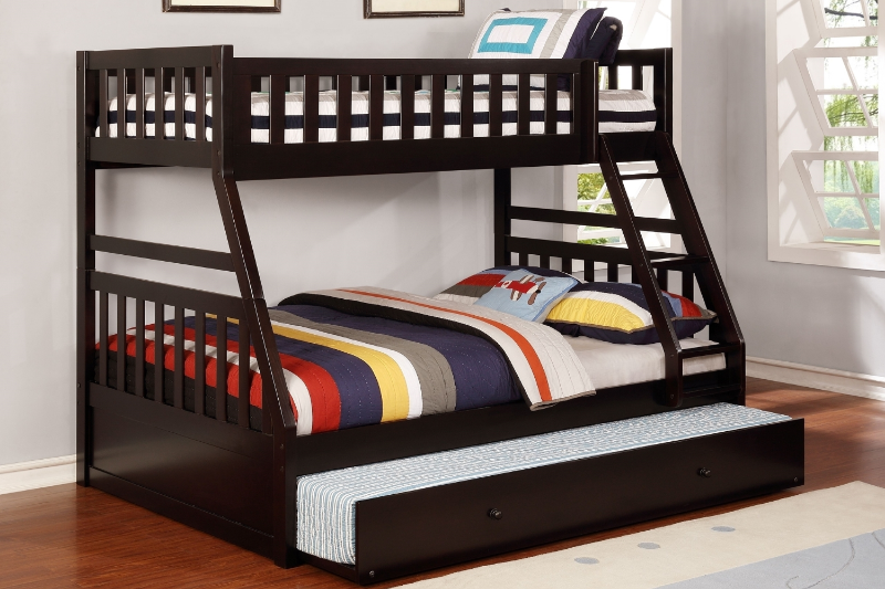 Picture of KEAN Single-Double Bunk Bed (Espresso) - Bed Frame with Trundle Bed (Twin size)