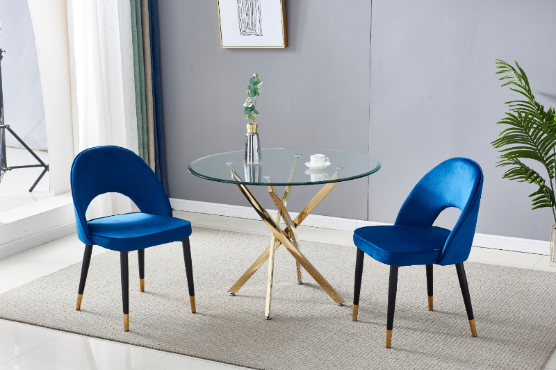 Picture of PLANO 100 Round Glass Top Stainless Dining Table (Gold)