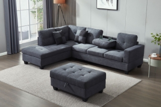 Picture of NEBULA Sectional Sofa with Storage Ottoman & Drop-Down Console (Dark Grey) - Facing Left