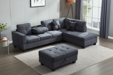 Picture of NEBULA Sectional Sofa with Storage Ottoman & Drop-Down Console (Dark Grey) - Facing Left