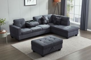 Picture of NEBULA Sectional Sofa with Storage Ottoman & Drop-Down Console (Dark Grey) - Facing Right