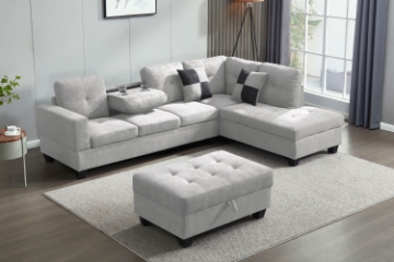Picture of NEBULA Sectional Sofa with Storage Ottoman & Drop-Down Console (Light Grey) - Facing Left