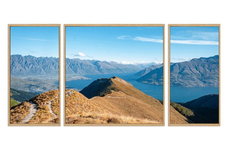 Picture of BEN LOMOND QUEENSTOWN NEW ZEALAND - Wood Color Framed Canvas Print Wall Art (200cm x 70cm) (3 Panels)
