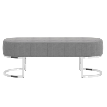 Picture of FLAVIA Velvet Channel Tufted Bench with Stainless Steel Silver Base (Gray)