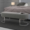 Picture of Flavia Velvet Channel Tufted Bench with Stainless Steel Silver Base * GRAY
