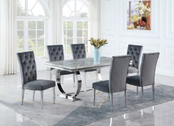 Picture of PHILIPE 71 Inches High Gloss Faux Marble Dining Table with Six Chairs Set