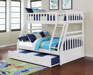 Picture of KEAN Single-Double Bunk Bed (white) - Bed Frame with Trundle Bed