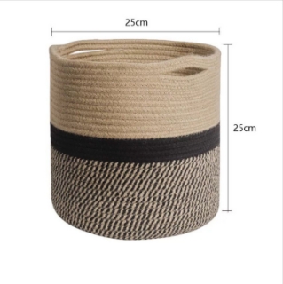 Picture of Jute Rope Plant Basket/ Storage Organizer *Black & Beige Stripe Large Size