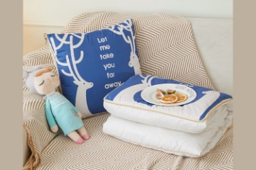 Picture of 2-in-1 Multifunction Throw Pillow & Cotton Blanket/ Quilt * Blue Deer