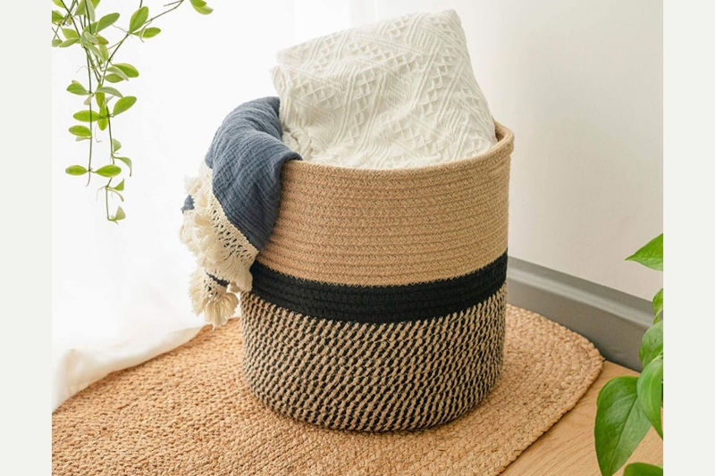 Picture of JUTE Rope Plant Basket/ Storage Organizer *Black & Beige 