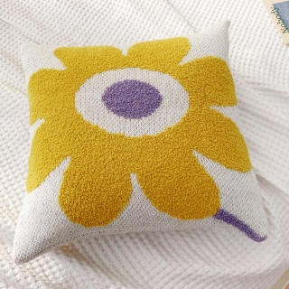 Picture of DAISY FLORAL STYLE SQUARE JACQUARD CUSHION WITH INNER (45CMX45CM) - WHITE BASE YELLOW DAISY