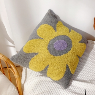 Picture of DAISY FLORAL STYLE SQUARE JACQUARD CUSHION WITH INNER (45CMX45CM) - GREY BASE YELLOW DAISY