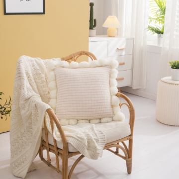 Picture of TASSEL HAND-KNITTED SQUARE CUSHION WITH INNER - LIGHT CREAMY