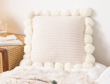 Picture of TASSEL HAND-KNITTED SQUARE CUSHION WITH INNER - LIGHT CREAMY