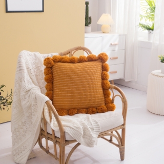 Picture of TASSEL HAND-KNITTED SQUARE CUSHION WITH INNER - MUSTARD