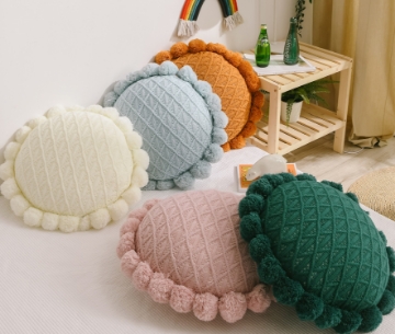 Picture of ROUND HAND-KNITTED TASSEL CUSHION WITH INNER (Dia 19.6") - GREEN