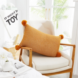 Picture of TASSEL HAND-KNITTED RECTANGULAR CUSHION WITH INNER (35CMX55CM)  - MUSTARD