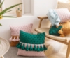 Picture of BI-COLOR HAND-KNITTED TASSEL SQUARE CUSHION WITH INNER 45CMX45CM - BLUE & PINK