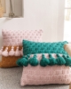 Picture of BI-COLOR HAND-KNITTED TASSEL SQUARE CUSHION WITH INNER 45CMX45CM - BLUE & PINK