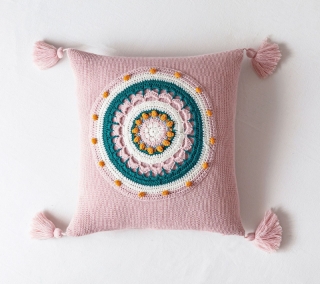 Picture of EMBROIDERED LINEN CUSHION WITH TASSEL AND INNER 45X45CM - PINK