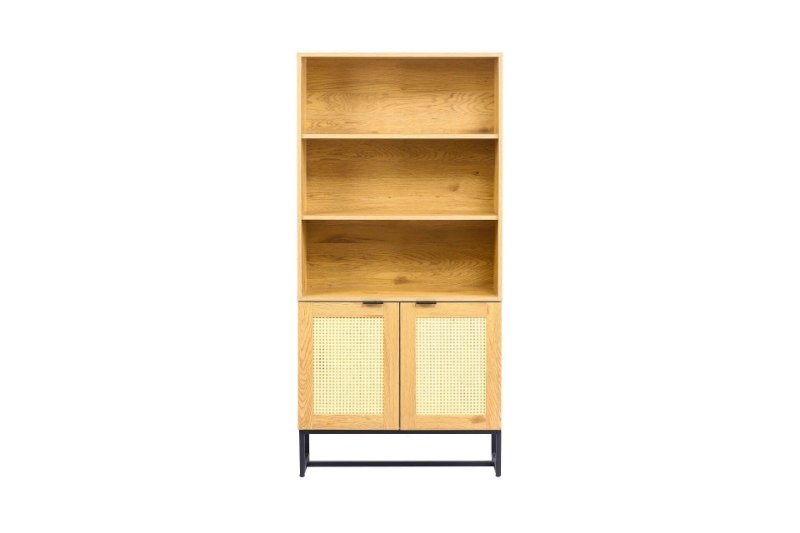 Picture of SAILOR 2 Door Bookshelf with Rattan (Oak)