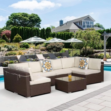Picture of SUMMERFINDER 7-Piece Modular Outdoor Sectional Wicker Patio Set in Brown