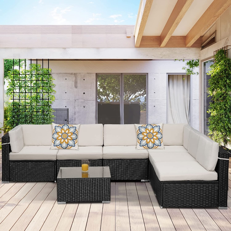 Picture of SUMMERFINDER 7-Piece Modular Outdoor Sectional Wicker Patio Set in Black