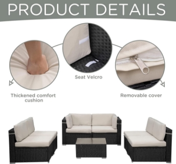 Picture of SUMMERFINDER 7-Piece Modular Outdoor Sectional Wicker Patio Set in Black