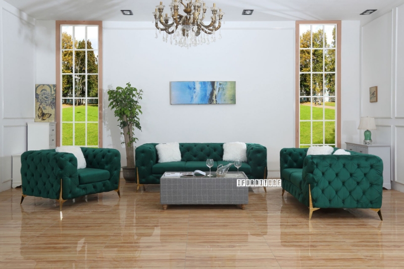 Picture of MANCHESTER  3+2+1 Button-Tufted Velvet Fabric Sofa Range (Green)