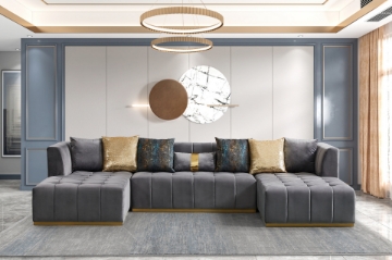 Picture of HALOTINE U Shape Velvet Sectional Sofa (Grey)