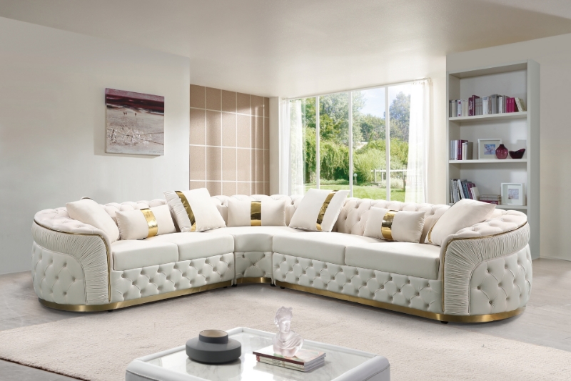 Picture of Piedmont Chesterfield Velvet Sectional Sofa in Beige