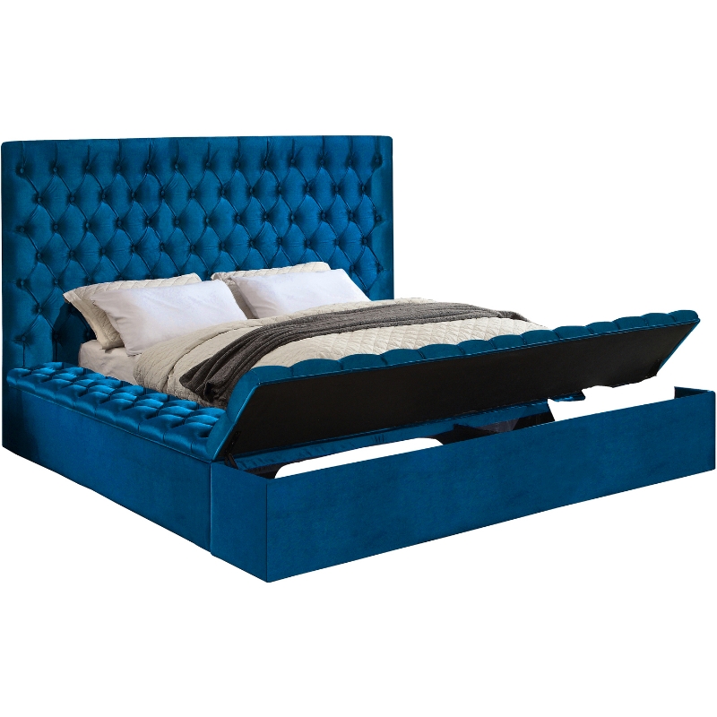 Picture of GALLERIA Velvet Queen Platform bed in Blue