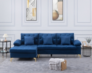 Picture of Goldstone Velvet Sectional sofa in Blue--Left  Facing 