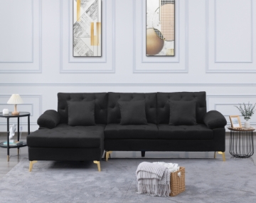 Picture of Goldstone Velvet Sectional sofa in Black-Left Facing 