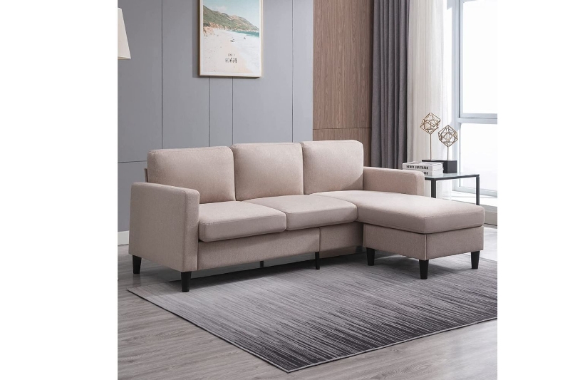 Picture of CLOVER Steel / Wood Frame  Reversible sectional with Storage Ottoman  in Beige