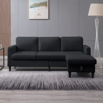 Picture of CLOVER Steel / Wood Frame & Reversible sectional with Storage Ottoman  in Dark Grey