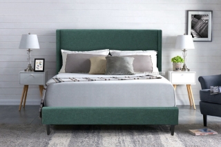 Picture of POOLE Upholstered Platform Bed (GREEN Velvet) in Double/ Queen/King - Double (Full)