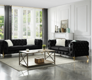 Picture of VIGO 3+2+1 Chesterfield Tufted Velvet Sofa and loveseat Combo (Black)