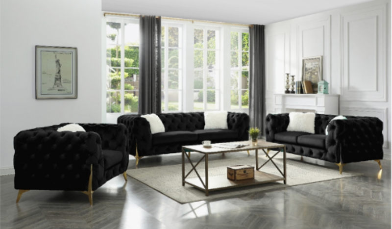 Picture of VIGO 3+2+1 Chesterfield Tufted Velvet Sofa Range (Black)