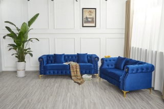 Picture of BONA Tufted Velvet Sofa Range (Blue) - Sofa and Loveseat Set