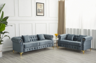 Picture of BONA Tufted Velvet Sofa Range (Grey)- Loveseat and Sofa Set