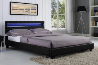 Picture of MOBBY Black Faux Leather Platform Bed with LED color changing - Queen